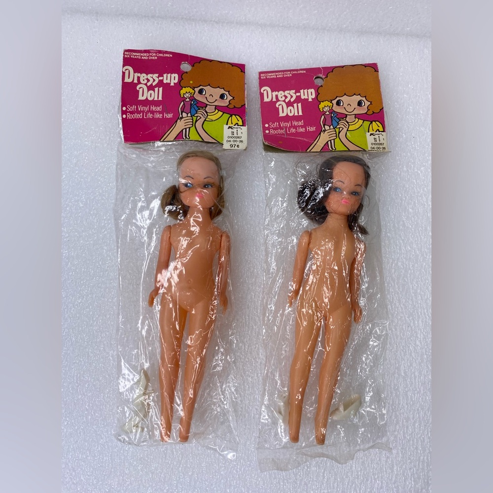 Lot of 2 Vintage KMART New in Bags "DRESS-UP DOLL" Soft Vinyl Heads Rooted Hair